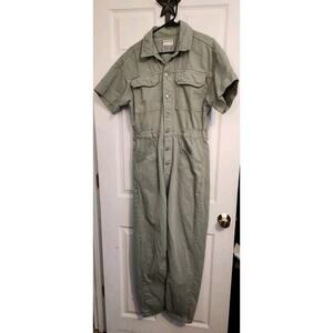 Free People Marci Coverall Cotton Denim Jumpsuit in Washed Army Green Sz‎ M NWT